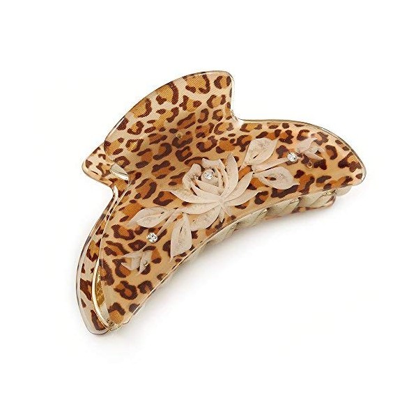 Large Gold Tone Animal Print Acrylic Hair Claw/Clamp (Brown/Sand) - 95mm Long