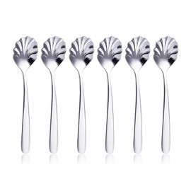Csinos 304 Stainless Steel Spoon Shell Shape Flatware Spoon Dessert Spoon Set of 6