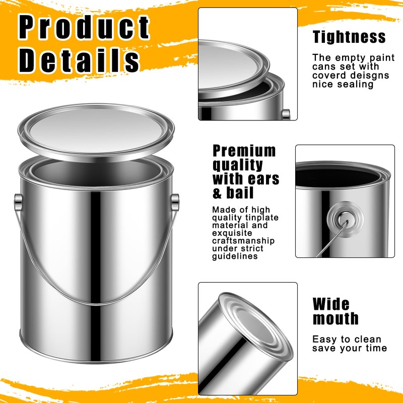 Uiifan 8 Pcs 1 Gallon Empty Metal Paint Cans with