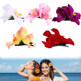 Wzenclave Artificial Flower Hair Clip for Seaside Holiday Flower Hair Accessories for Party/Wedding Double Orchid Hair Clip Bohemian Beach Vacation Headflower Hair Clip Simulation Flower Hair Acc