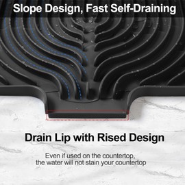 JACZZO Dish Drying Mat for Kitchen Counter, 17.7" x 11.8" Silicone Dish Drying Pad, Food-Grade Silicone, Easy Clean Pad for Countertop Protection, Multi-Functional Use (Black)