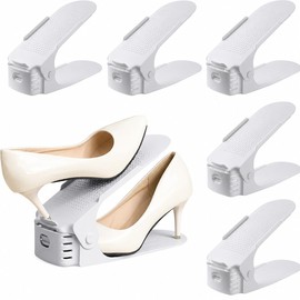 Asdays Shoe Holder Shoe Storage Shoe Holder 6-Piece Height Adjustable Space Saving Doubles Storage Capacity (White)