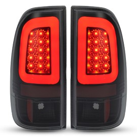 HECASA LED Pair Tail Lights Compatible with 2008-2016 Ford F250 F350 F450 F550 Super Duty Replacement for FO2800208 FO2801208 Tail Lamp w/LED Tube Bar LH & RH - Smoke Lens Black Housing