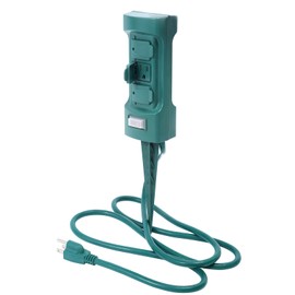 MaxWorks 80710 6-Outlet Double Sided Outdoor Power Stake with Covers-14 AWG x 3C-with Overload Protection-ETL Certified, 6 Ft. Green