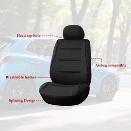 Sandfren Car Front Seat Covers Only, Waterproof Anti Slip Vehicles Low Back Piping Seat Protectors, Breathable Auto Interior Chair Protection Accessories, Universal for SUV, Truck, RV (Black)