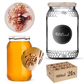 KADAX Honey Jars, 900 ml, Preserving Jars with Fi82 mm Screw Lid, Jars for Honey, Jam Jars, Screw Jars, Preserving Jars (Honeycomb, Pack of 24)