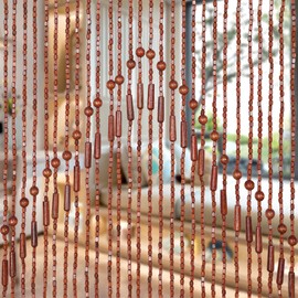 Foreate Beaded Curtain for Doorways Handmade Bamboo Wood Door Beads Boho Hanging Room Divider Hallway Window Hippie Curtains Rustic Home Decor 35.5" x 75" Brown