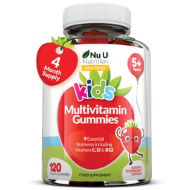 Nu U Nutrition - Multivitamin Gummies for Kids - 4 Month Suppply -120 Vegan Berry Gummies - Strawberry Flavour - 9 Essential Vitamins Including Vitamin C, D & B12 - Made in The UK