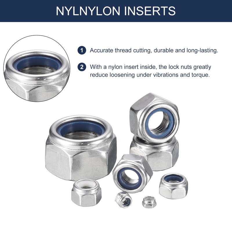 sourcing map 50Pcs M6 x 1mm Nylon Insert Hex Lock