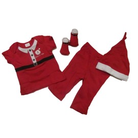 First Impressions 4 Piece Layette Set Santa's Lil" Helper Red 0-6 Months