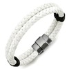 Two-Row White Braided Leather Bangle Bracelet for Men Women Leather