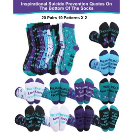 20 Pairs Suicide Prevention Awareness Socks for Women Novelty Suicide Prevention Ribbon Casual Crew Socks for Charity Events Social Public Activity Supplies