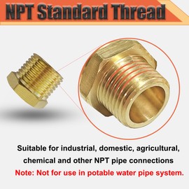 Brass 3/4" NPT Male to 3/8" Female Reducer Bushing, Brass Pipe Hex Bushing NPT Male to Female Pipe Fitting Adapter for Reduce Pipe (3/4”mnpt-3/8”fnpt)