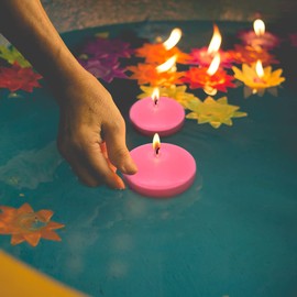 10 Hour Pink Floating Candles Large 3" Unscented Dripless Pool Water Wax Floating Candles for Vases, Centerpieces at Valentine's Day Wedding, Party, Holiday, Set of 12