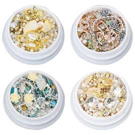 4 Boxes 3D Nail Art Rhinestones Set Mixed Sparkle Nail Charms Multiple Shape Metal Nail Art Diamonds Pearl Crystal Nail Gems for Girl Women DIY Nail Design Craft Decorations Kit