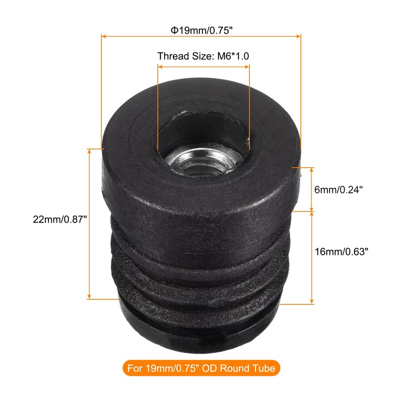 uxcell 8Pcs Inserts for Round Tubes with M6 Thread, for