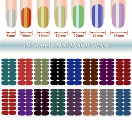 DANNEASY 16 Sheets Solid Color Nail Polish Strips Self Adhesive Nail Stickers Full Nail Wraps Nail Strips for Women Girl Nail Art with 1pc Nail File, Cuticle Stick (Dark Color)