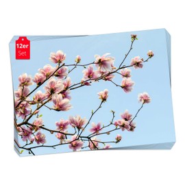 Place Mat I Place Mat - Spring - Magnolia in Full Blossom - 12 Pieces Made of High-Quality Paper in Storage Folder - The Special Table Decoration for Spring and Easter
