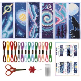 ORIGACH 6 Set Starry Sky Cross Stitch Bookmark Kits for Beginner and Book Lover Handmade Cross Stitch Bookmarks Full DIY Supplies with Instructions