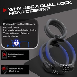 AMZLOCK E Scooter Lock, Double Lock Cable Lock, Lock for E Scooter with 4 Digit Code, Waterproof Combination Lock Cable Lock, Ideal for E Scooter/Bicycle/Scooter