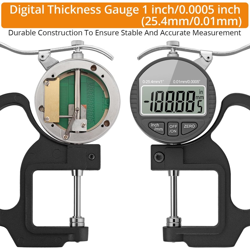 Neoteck Digital Thickness Gauge 1inch/25.4mm,0.0005inch/0.01mm LCD Display with Inch/MM Conversion