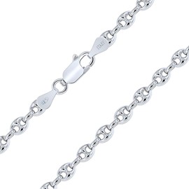 PLANETYS - Coffee Bean Chain 925 Sterling Silver Rhodium-Plated Chain Necklace - 4.3 mm Width - Various Lengths 40-45-50-55-60-65-70 cm, Sterling Silver