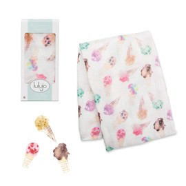 lulujo Baby Swaddle Blanket| Unisex Softest Bamboo Viscose Muslin Swaddle Blanket| Neutral Receiving Blanket for Girls & Boys 47in x 47in Ice Cream
