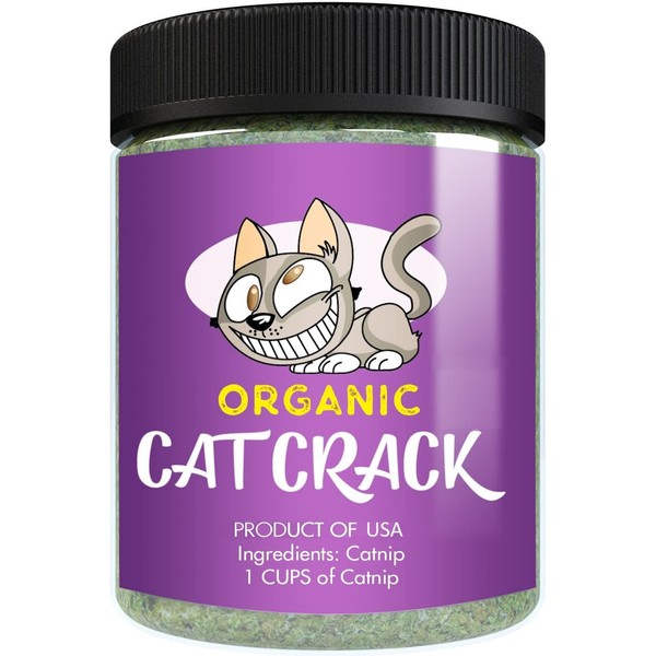 Cat Crack Organic Catnip, Premium Safe Nip Blend, Infused with Maximum Potency Your Kitty Will be Sure to Go Crazy for (1 Cup)