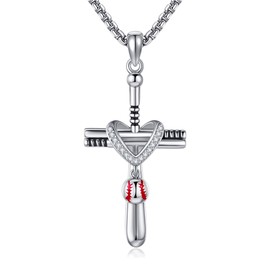 AXOMY Baseball Cross Necklace 925 Sterling Silver Baseball Pendant Necklace Christian Religious Catholic Baseball Jewelry for Women Men
