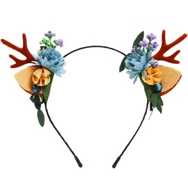 1 x Reindeer Headband, Christmas Headband with Ears and Antlers, Antlers Headband, Reindeer Costume Women, Suitable for Carnival, Christmas, Masquerade