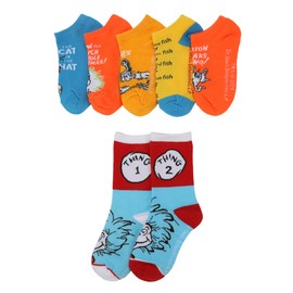 Dr. Seuss Book Titles and Characters Kids Week Of Socks Box Set Crew and Ankle Mix And Match 7 pares, Multicolor, Talla única