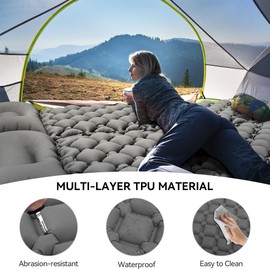 YITAHOME Camping Mat, Ultralight Self Inflating Sleeping Mat with Built-in Pump & Bag, Large Pillow, Portable Camping Mattress Inflatable Waterproof for Outdoor, Camping, Hiking (Dark Grey)