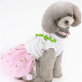 QingLuo Pet Dog Mesh Harness Dress Embroidery Plum Blossom Puppy Princess Tutu Skirt for Holiday (Large, Pink)
