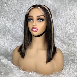 GZAmber 5x5 Closure Bob Wig Human Hair Straight Bob Lace Wigs 12 inch Human Hair Short Bob Wigs for Black Women 180% Density Glueless Wigs Pre Plucked with Baby Hair (P1B/27)