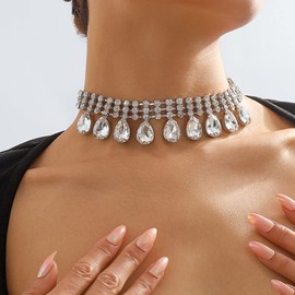Missgrace Silver Rhinestone Chokers Women Choker Necklace Crystal Necklaces Sparkly Necklaces Prom Bar Accessories for Women