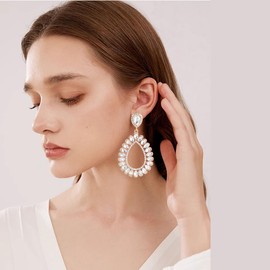 Fashion Chunky Statement Crystal Teardrop Dangle Earrings for Wedding Party Prom Pageant 14k Gold Plated Rhinestone Cluster Bridal Drop Earrings for Bride Bridesmaids Women