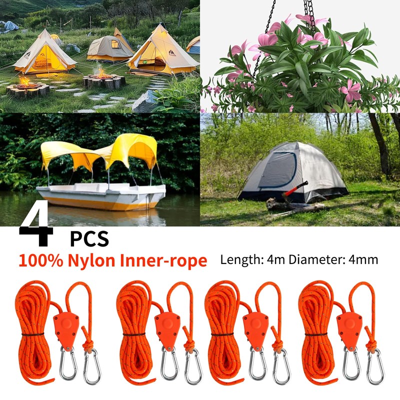 Creechwa Guy ropes with rope tensioner, 4 pieces, 13 ft