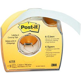 Post-it 658 Labeling & Cover-Up Tape, Non-Refillable, 1" x 700" Roll, 10 Pack