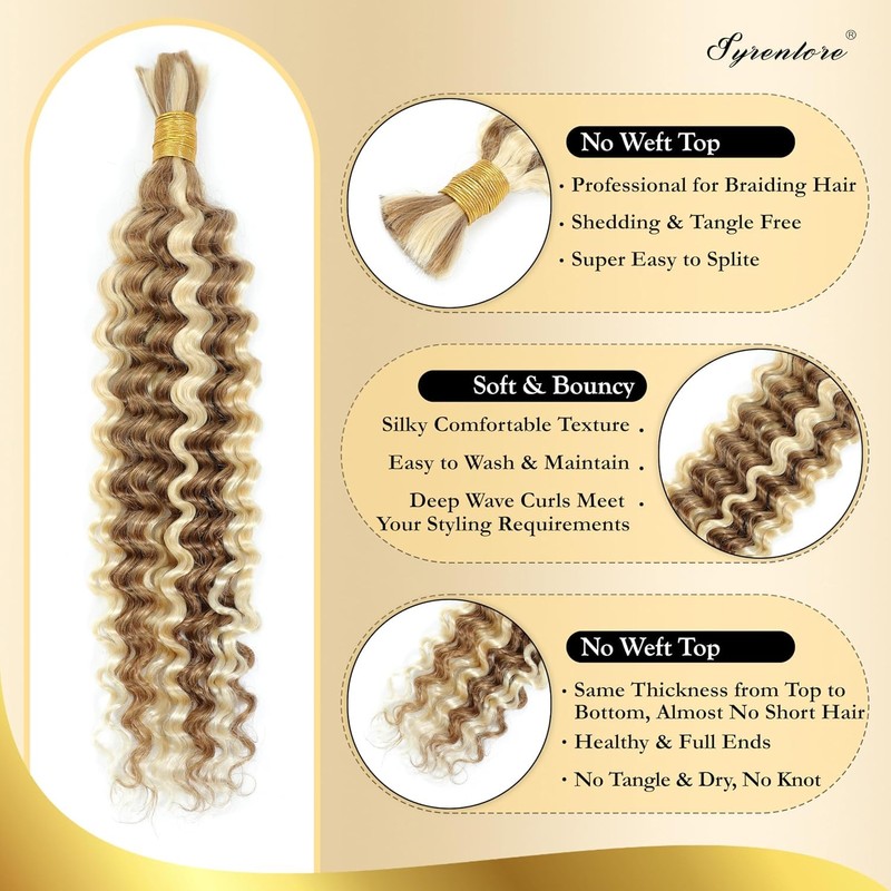 Syrenlore Highlighted Multi-Blonde Braiding Human Hair for Boho Knotless Braids,