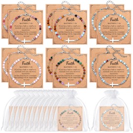 Kingdder 12 Set Christian Cross Bracelets for Women Bulk Adjustable Natural Stone Cross Beads Faith Bracelet Gifts for First Communion Confirmation Birthday Church Groups Gifts(Chain)