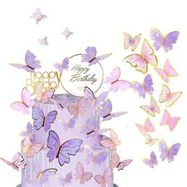 50 Piezas Mariposas para Pastel Adornos de Mariposa 3D para Cupcakes 3D Mariposas Decorativas Mariposa Decoración Tartas Borde Dorado Mariposa Adorno Cupcakes Adornos de Mariposa (Mariposa)