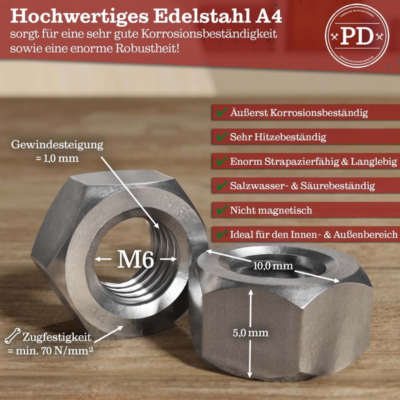 PD® Nuts M6 (DIN 934 / ISO 4032) | High