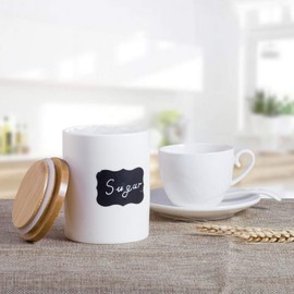 Airtight Sugar Bowl,June Sky Porcelain Condiments Container -Sealed Spice Jar Canister with Lid,Food Storage Organization with Chalkboard Lables for Flour Sugar Tea Coffee Honey(10.1 FL OZ/300ML)