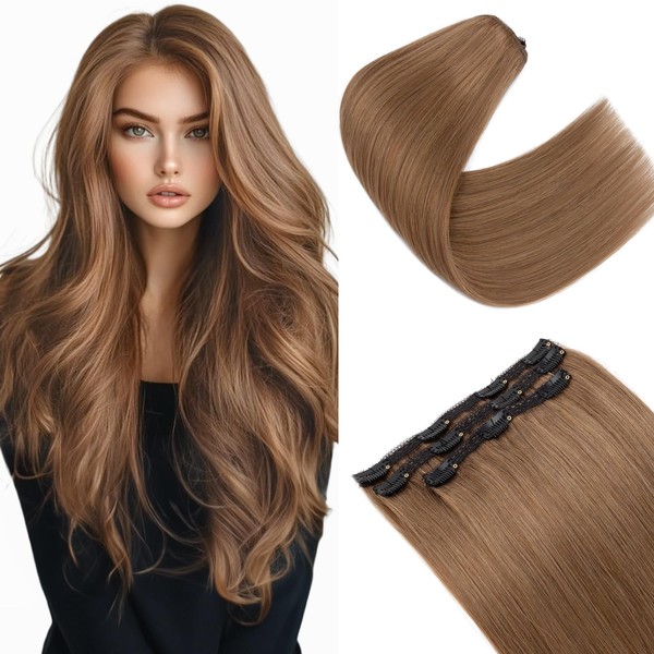 S-noilite Clip-In Real Hair Extensions, Light Brown, 30 cm, 60