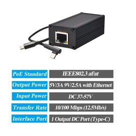 REVODATA PoE to USB-C ドライバーコンバーター (電話/タブレット用)、PoE to Type-C 電源出力、イーサネット 2 in 1、5V/3A および 9V/2.5A 適応出力、IEEE802.3af/at、プラグアンドプレイ (PD2CAT)