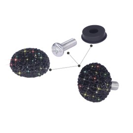 Bling Crystal Rhinestone Screw Caps Covers + Rust Resistant Stainless Steel Screws Fasteners for License Plate Frame (Black)
