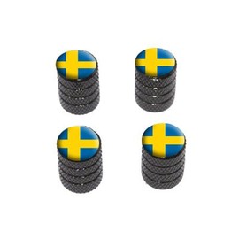GRAPHICS & MORE Sweden Swedish Flag - Tire Rim Wheel Valve Stem Caps - Black