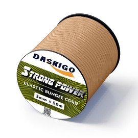 DASKIGO Elastic Bungee Shock Cord 3-8mm (Khaki, 1/8'' x 164FT)