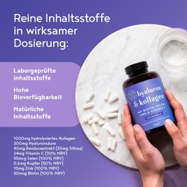 Hyaluronic & Collagen Complex | 270 Capsules | High Dose with Hyaluronic Acid, Biotin, Selenium, Zinc, Vitamin C & Bamboo Extract | Hyaluronic Collagen Complex | Skin, Hair, Nails Alpha Foods