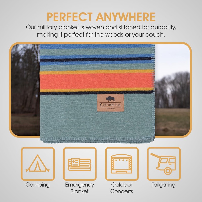 Chubbuck 100% Wool Blanket Camping (60" x 84") - Large